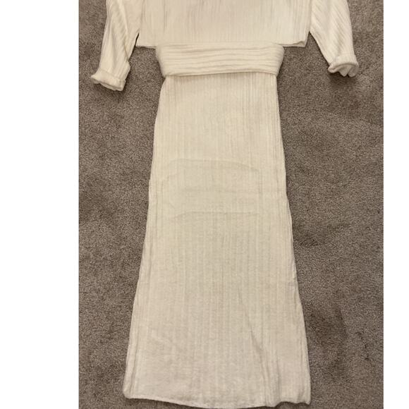 NWOT Two-Piece Women's Knit Off the Shoulder Top&Maxi Skirt Set in Off White,S - Picture 4 of 6